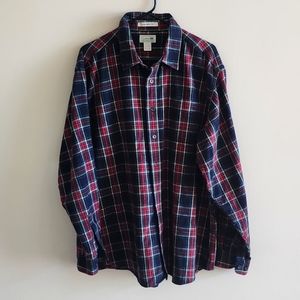 L.L.Bean Flannel Shirt Men XL Red Blue Tartan Plaid Flannel Button-Down Vtg